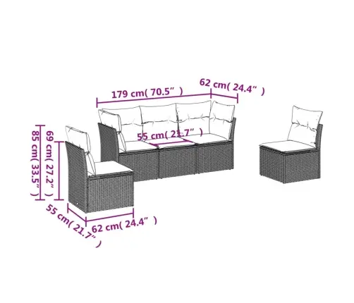 Sofos Komplektas Su Pagalvėlėmis, 5 Dalių, Rudas, Poliratanas