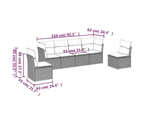 Sofos Komplektas Su Pagalvėlėmis, 6 Dalių, Juodas, Poliratanas