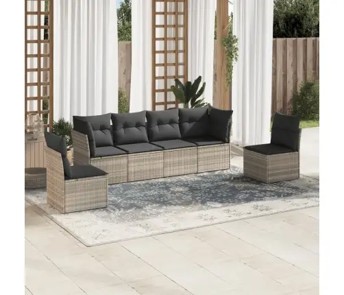 6-Daļīgs Dārza Dīvānu Komplekts,Matrači, Gaiši Pelēka Pe Pinums Vidaxl