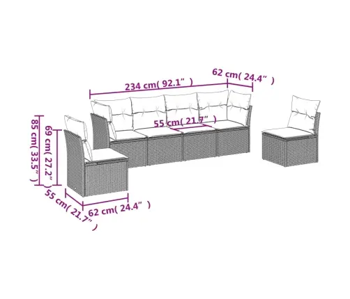 6-Daļīgs Dārza Dīvānu Komplekts, Matrači, Brūna Pe Rotangpalma Vidaxl