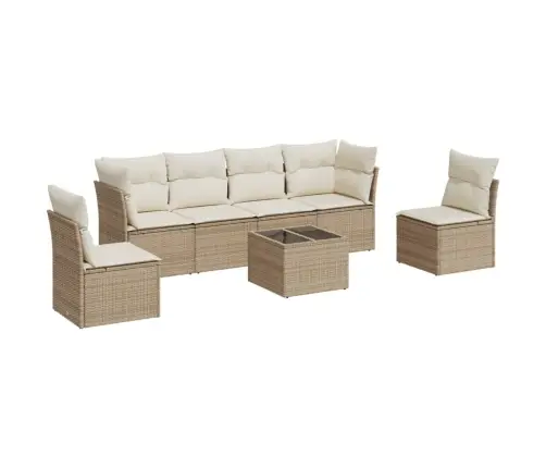 7-Daļīgs Dārza Dīvāna Komplekts, Matrači, Bēša Pe Rotangpalma Vidaxl