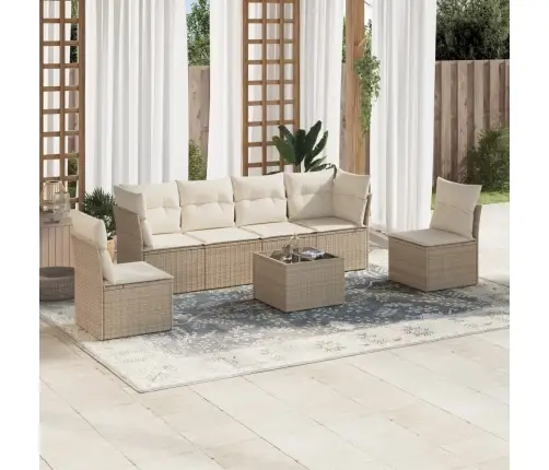 7-Daļīgs Dārza Dīvāna Komplekts, Matrači, Bēša Pe Rotangpalma Vidaxl