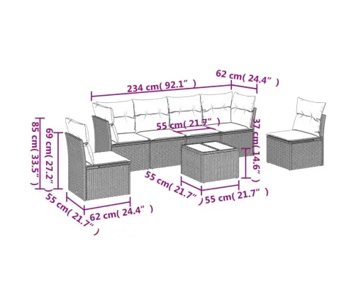 7-Daļīgs Dārza Dīvāna Komplekts, Matrači, Bēša Pe Rotangpalma Vidaxl