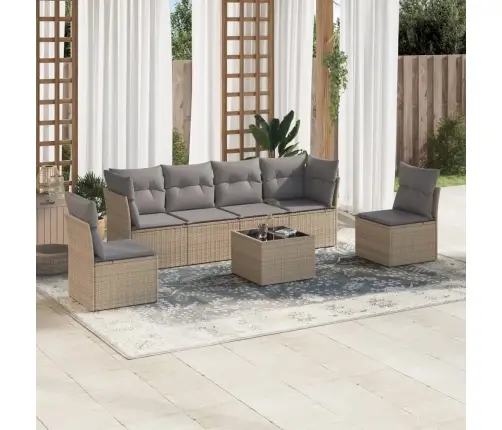 7-Daļīgs Dārza Dīvāna Komplekts, Matrači, Bēša Pe Rotangpalma Vidaxl