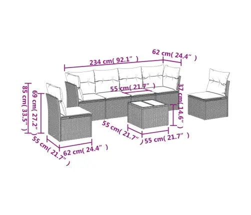 Sofos Komplektas Su Pagalvėlėmis, 7 Dalių, Pilkas, Poliratanas