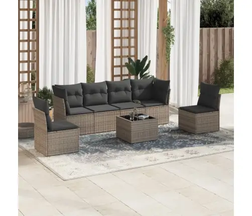 Sofos Komplektas Su Pagalvėlėmis, 7 Dalių, Pilkas, Poliratanas