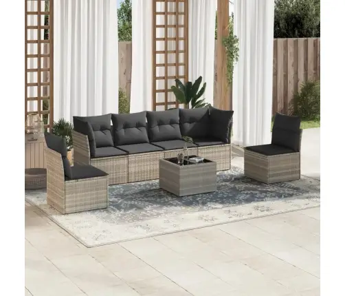 7-Osaline Aiamööblikomplekt Patjadega, Helehall, Polürotang