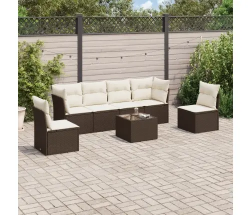 7-Daļīgs Dārza Dīvānu Komplekts, Matrači, Brūna Pe Rotangpalma Vidaxl