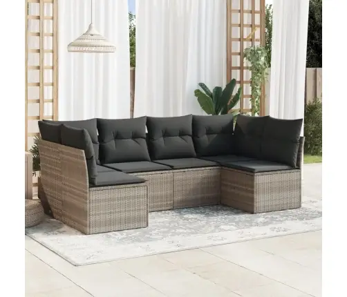 6-Daļīgs Dārza Dīvānu Komplekts,Matrači, Gaiši Pelēka Pe Pinums Vidaxl