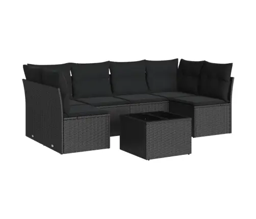 Sofos Komplektas Su Pagalvėlėmis, 7 Dalių, Juodas, Poliratanas