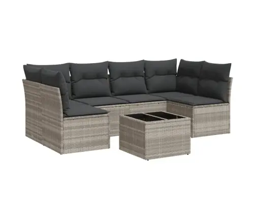 7-Osaline Aiamööblikomplekt Patjadega, Helehall, Polürotang