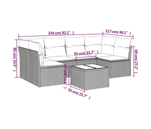 7-Osaline Aiamööblikomplekt Patjadega, Helehall, Polürotang