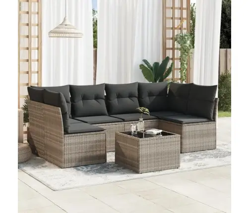 7-Osaline Aiamööblikomplekt Patjadega, Helehall, Polürotang