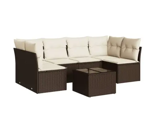 7-Daļīgs Dārza Dīvānu Komplekts, Matrači, Brūna Pe Rotangpalma Vidaxl