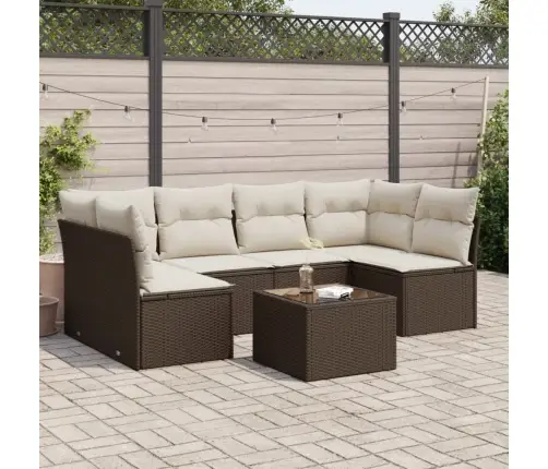 7-Daļīgs Dārza Dīvānu Komplekts, Matrači, Brūna Pe Rotangpalma Vidaxl