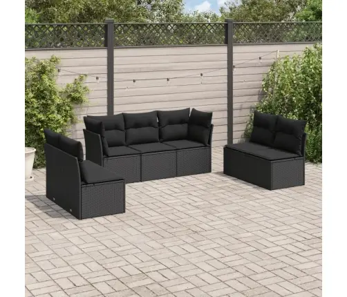 7-Daļīgs Dārza Dīvāna Komplekts Ar Matračiem, Melna Pe Vidaxl