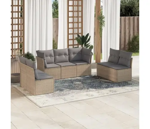 7-Daļīgs Dārza Dīvāna Komplekts, Matrači, Bēša Pe Rotangpalma Vidaxl