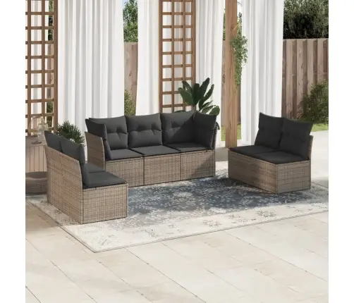 Sofos Komplektas Su Pagalvėlėmis, 7 Dalių, Pilkas, Poliratanas