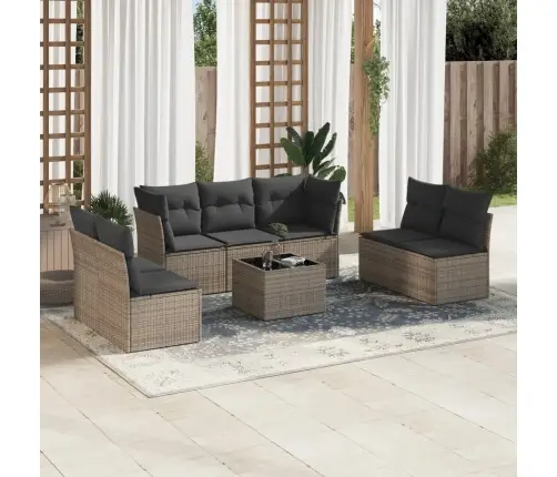 8-Daļīgs Dārza Dīvāna Komplekts Ar Matračiem, Pelēks Pe Pinums Vidaxl