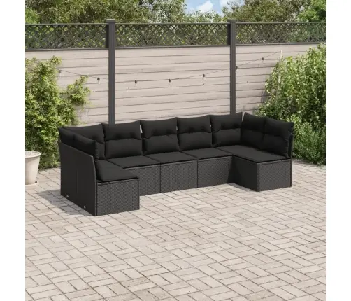 7-Daļīgs Dārza Dīvāna Komplekts Ar Matračiem, Melna Pe Vidaxl