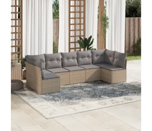 Sofos Komplektas Su Pagalvėlėmis, 7 Dalių, Smėlio, Poliratanas