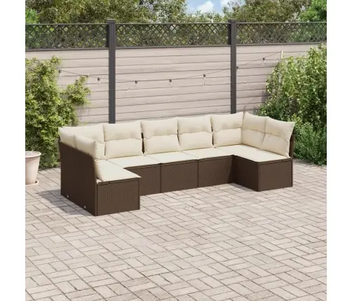 7-Daļīgs Dārza Dīvānu Komplekts, Matrači, Brūna Pe Rotangpalma Vidaxl