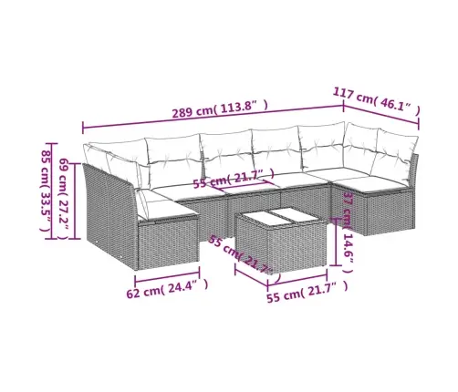 8-Daļīgs Dārza Dīvāna Komplekts, Matrači, Melna Pe Rotangpalma Vidaxl