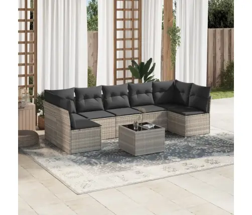 8-Daļīgs Dārza Dīvāna Komplekts,Matrači, Gaiši Pelēka Pe Pinums Vidaxl