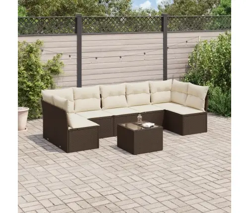 8-Daļīgs Dārza Dīvānu Komplekts, Matrači, Brūna Pe Rotangpalma Vidaxl