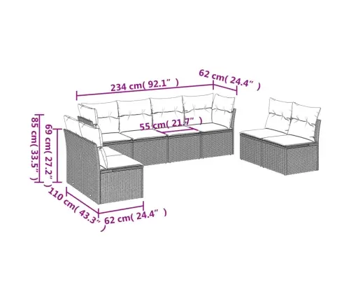 Sofos Komplektas Su Pagalvėlėmis, 8 Dalių, Smėlio, Poliratanas