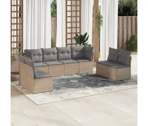 Sofos Komplektas Su Pagalvėlėmis, 8 Dalių, Smėlio, Poliratanas