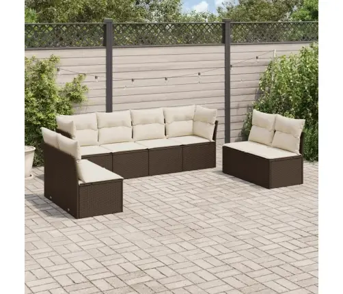 8-Daļīgs Dārza Dīvānu Komplekts, Matrači, Brūna Pe Rotangpalma Vidaxl