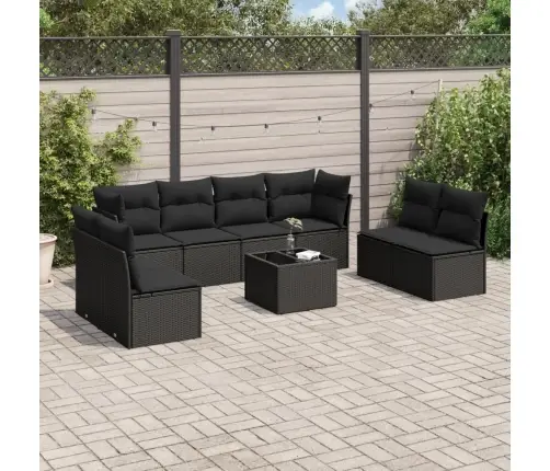 9-Daļīgs Dārza Dīvāna Komplekts, Matrači, Melna Pe Rotangpalma Vidaxl