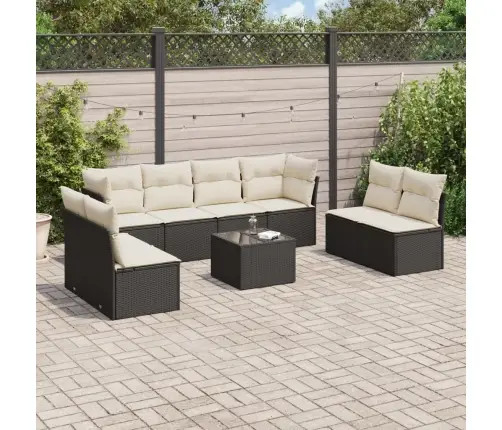 Sodo Komplektas Su Pagalvėlėmis, 9 Dalių, Juodas, Poliratanas