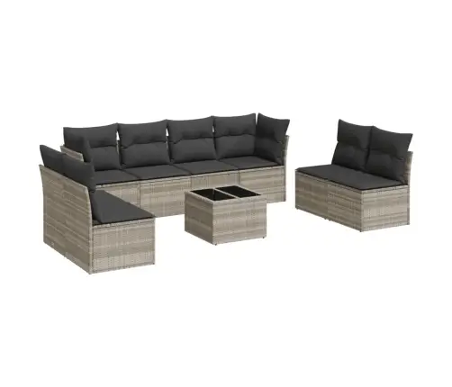 9-Daļīgs Dārza Dīvāna Komplekts,Matrači, Gaiši Pelēka Pe Pinums Vidaxl