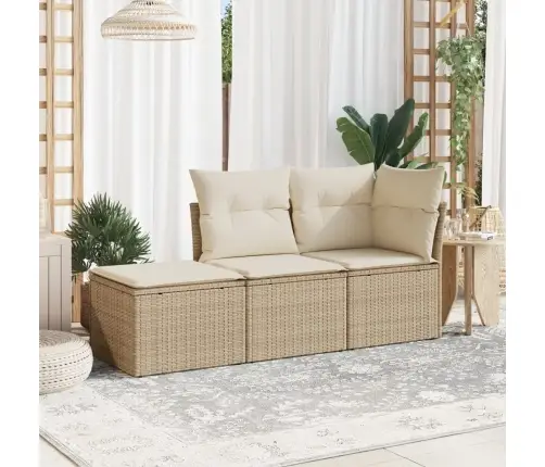 Sofos Komplektas Su Pagalvėlėmis, 3 Dalių, Smėlio, Poliratanas