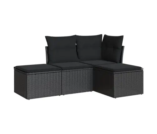 Sodo Komplektas Su Pagalvėlėmis, 4 Dalių, Juodas, Poliratanas