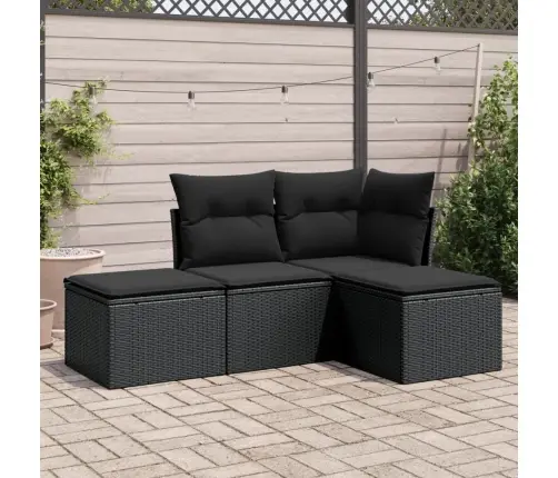 Sodo Komplektas Su Pagalvėlėmis, 4 Dalių, Juodas, Poliratanas