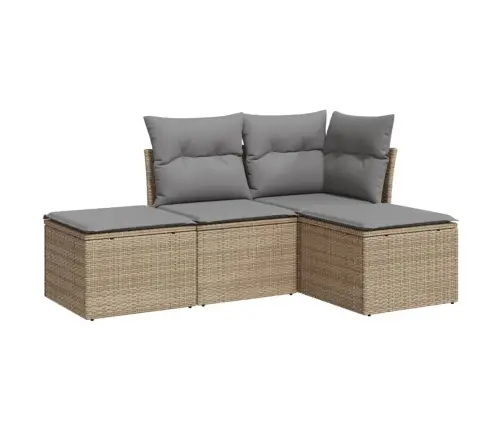 Sofos Komplektas Su Pagalvėlėmis, 4 Dalių, Smėlio, Poliratanas