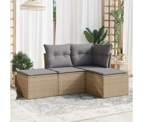 Sofos Komplektas Su Pagalvėlėmis, 4 Dalių, Smėlio, Poliratanas