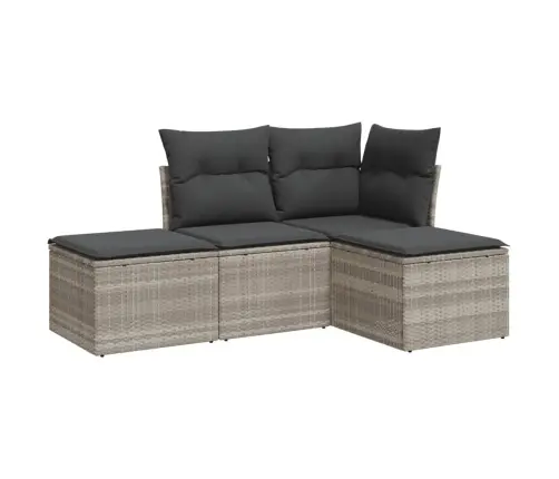 4-Osaline Aiamööblikomplekt Patjadega, Helehall, Polürotang