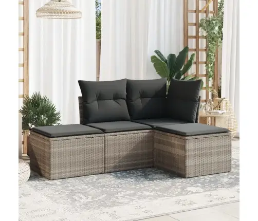 4-Osaline Aiamööblikomplekt Patjadega, Helehall, Polürotang