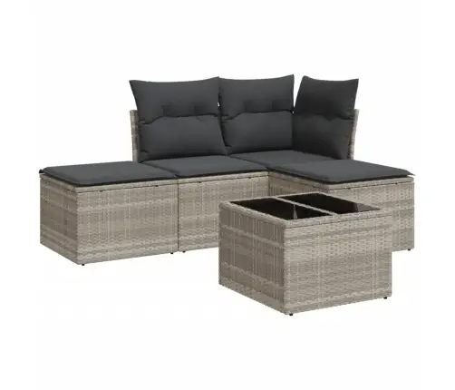 5-Daļīgs Dārza Dīvānu Komplekts,Matrači, Gaiši Pelēka Pe Pinums Vidaxl