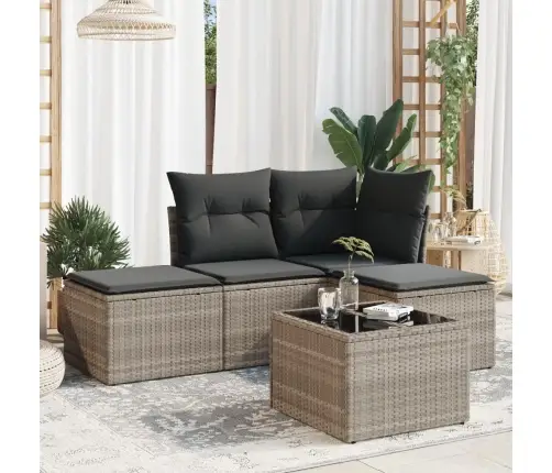 5-Daļīgs Dārza Dīvānu Komplekts,Matrači, Gaiši Pelēka Pe Pinums Vidaxl