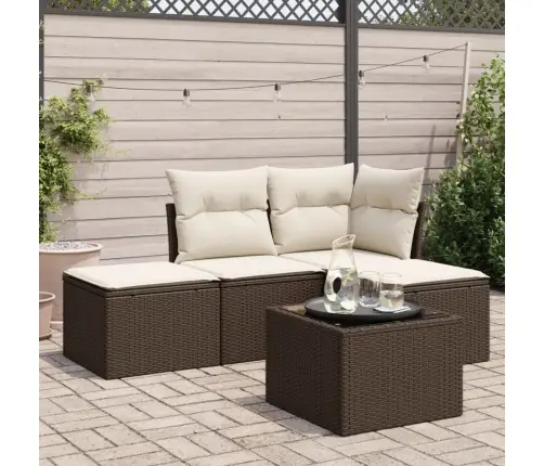 Sofos Komplektas Su Pagalvėlėmis, 5 Dalių, Rudas, Poliratanas