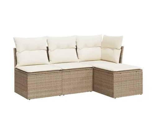 4-Daļīgs Dārza Dīvāna Komplekts, Matrači, Bēša Pe Rotangpalma Vidaxl