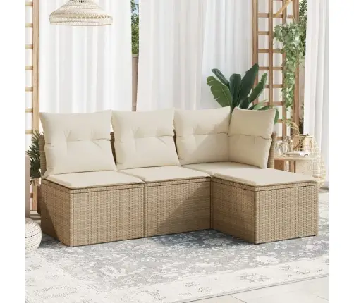 4-Daļīgs Dārza Dīvāna Komplekts, Matrači, Bēša Pe Rotangpalma Vidaxl