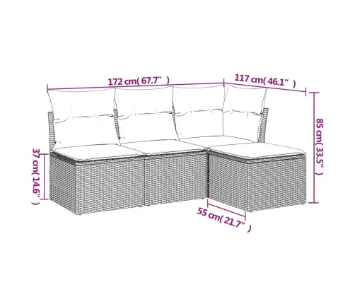 4-Osaline Aiamööblikomplekt Patjadega, Helehall, Polürotang