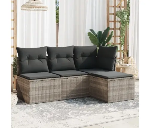 4-Osaline Aiamööblikomplekt Patjadega, Helehall, Polürotang