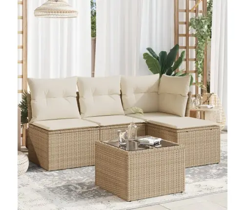 Sofos Komplektas Su Pagalvėlėmis, 5 Dalių, Smėlio, Poliratanas